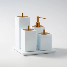 Conjunto Banheiro 4 Pçs Resina - Branco - Ouro Escovado Branco - Ouro Escovado