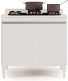 Balcão para Cooktop de Cozinha com Tampo 2 Portas Brenda 80 cm L06 - D'Rossi - Branco