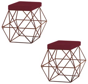 Kit 2 Puffs Decorativo Sala de Estar Base Bronze Trixie Suede Bordô G41 - Gran Belo