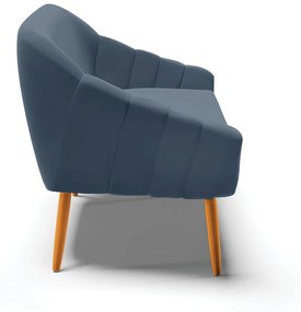 Namoradeira 02 Lugares Giovana Suede Azul Marinho Pés Palito Castanho - D'Rossi