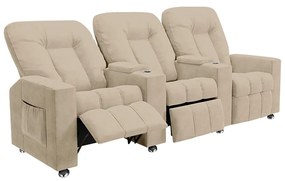 Poltrona Reclinável 3 lugares para Sala de Cinema Pequim Suede Bege G23 - Gran Belo