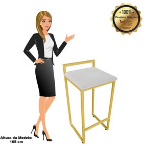 Banqueta Alta Lavínia Suede Cinza Base Dourado D'Rossi
