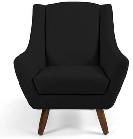 Poltrona Decorativa Sala de Estar Pés de Madeira Naomi Veludo Preto G15 - Gran Belo