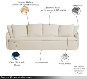 Sofá Living Sala de Estar Toscana 270cm 3 Lugares Veludo Luxo Off White G92 - Gran Belo