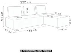 Sofá 3 Lugares Com Chaise 222cm Rovier Veludo Verde Z32      - Mpozena