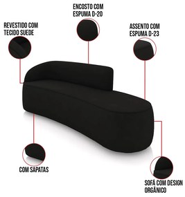 Sofá 4 Lugares Orgânico 220cm Morgan e Poltrona Lua Suede D03 - D'Rossi - Preto