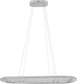 Pendente Led Oval Cristal K9 Metal Cromado 50W 3000K Glaces