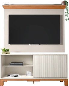 Painel TV 45 Pol 136cm com Rack Bancada para Sala Visari Off White/Freijó C01 - D'Rossi