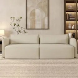 Sofá 3 Lugares 220cm Sala de Estar Karib Veludo Bege Z08    - Mpozenat