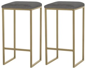 Kit 2 Banqueta Decorativa Billie Base Gold Suede Cinza G41 - Gran Belo