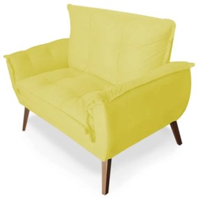 Kit 2 Poltronas 1 Namoradeira Apolo Pés Madeira Suede Amarelo - Sheep Estofados - Amarelo