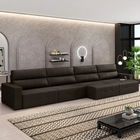 Sofá Retrátil 8 Lugares 484cm 4 Módulos Nero com USB Couro Marrom G52 - Gran Belo