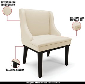 Kit 4 Cadeiras Decorativas Sala de Jantar Base Fixa de Madeira Firenze PU Bege/Preto G19 - Gran Belo