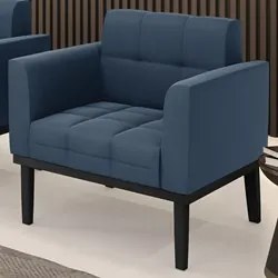Poltrona Decorativa Base Madeira Preto Ana Suede Azul Marinho - Ibiza
