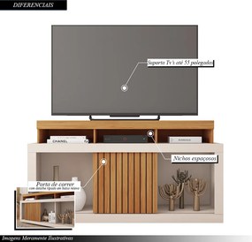 Rack Bancada Lagoa 136cm MDP Portas Ripados de Correr Freijo/OffWhite G11 - Gran Belo