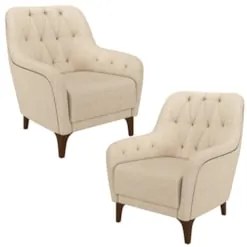 Kit 2 Poltronas Decorativas para Sala com Capitonê Pietà Z32 Linho Cha