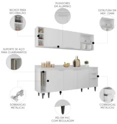 Armário de Cozinha CP13 e Tampo 178cm Pérola M24 Branco     - Mpozenat