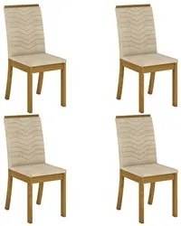 Kit 4 Cadeiras Estofadas para Sala de Jantar Isa Nature/Linho - Henn
