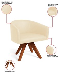 Poltrona Sala Base Giratória Madeira Arielle Sintético Pu Bege D03 - D'Rossi