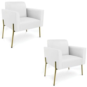 Poltrona Pé de Ferro Dourado Kit 2 para Sala Marisa Corino D03 - D'Rossi - Branco