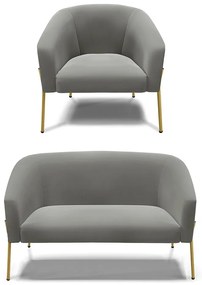 Sofá Namoradeira e Poltrona Pé de Ferro Dourado Stella Suede D03 - D'Rossi - Grafite