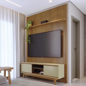Painel TV 65 Pol 179cm Ripado Valen e Rack Bancada Mylan Cumaru/Opala M20 - D'Rossi