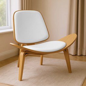 Poltrona Decorativa Base de Madeira Shell Sintético P01 - D'Rossi - Branco