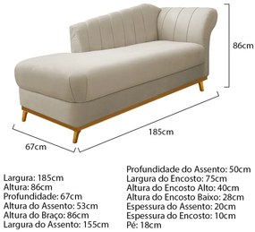 Kit Diva Recamier Vanessa 185cm Lado Esquerdo e 02 Poltronas Laura Suede - ADJ Decor