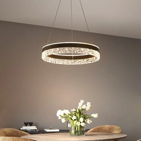 Lustre Pendente Minimalista e moderno led lustre de iluminação para casa anéis de cristal teto montado iluminação lustre lâmpada pendurada branco &amp; moldura ouro - H - Luz mutável I Tamanho 40cm