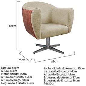 Kit 02 Poltronas Grazi Base Giratória de Metal Sintético Nozes Linho - ADJ Decor
