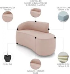 Sofá 2 Lugares 140cm Wendi e Poltrona Steve Veludo Rose I01  - Mpozena