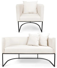 Kit 01 Namoradeira 02 Lugares e 01 Poltrona Paola Linho Base Metálica Preto D03 - D'Rossi - A27 Areia