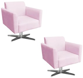 Kit 02 Poltronas Giratória Marisa Suede Base Cromada D03 - D'Rossi - Rosa Bebê