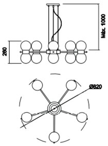 Pendente Orfeu C/ 10 Globos Ø82X26Cm 10L G9 / Metal E Globo Ø12Cm | Us... (PT - Preto Texturizado, FOSCO)