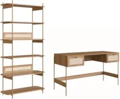 Mesa Escrivaninha e Estante Pé Metal Arlo A10 Hanover/Dourado - Mpozen