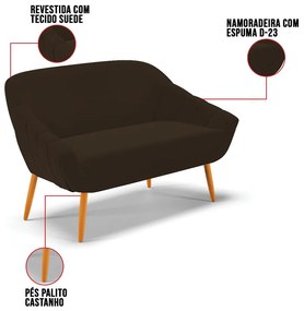 Namoradeira 02 Lugares Giovana Suede Pés Palito Castanho D03 - D'Rossi - Marrom