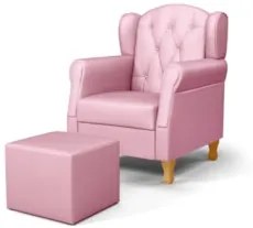 Poltrona de Amamentação Pés Madeira e Puff Lucy Z39 Sintético Rosa -