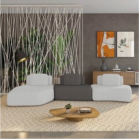 Sofá 3 Lugares Orgânico com Chaise e 2 Módulos Berlim Bouclê Cinza Claro/Grafite K01 - D'Rossi