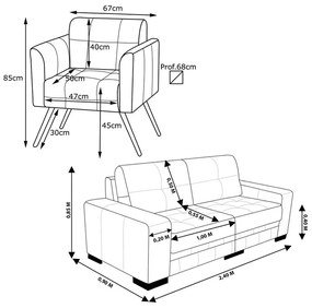 Conjunto de Sofá 3 Lugares Bipartido 240cm com 2 Poltronas Bia/Milano Couro Caramelo G58 - Gran Belo
