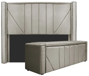 Kit Cabeceira e Calçadeira Baú King Minsk P02 195 cm para cama Box Linho - ADJ Decor