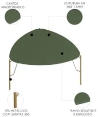 Mesa de Centro Alta Para Sala Pés Metálicos Blen Musgo/Dourado I06 - M