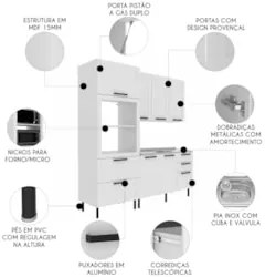 Armário Cozinha 3 Peças Balcão Com Pia CP4B Zaya Branco T01 - Mpozenat