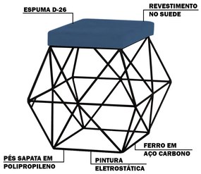 Puff Decorativo Sala de Estar Base Preto Trixie Suede Azul Marinho G41 - Gran Belo