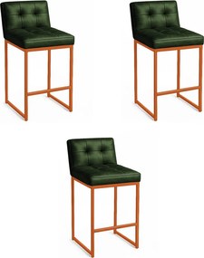 Banqueta Cozinha Alta com Encosto Industrial Kit 3 Bronze Lirina PU C05 - D'Rossi - Verde