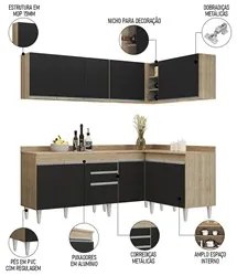 Armário de Cozinha Modulado de Canto 6 Peças CP29 Balcão com Tampo Cas