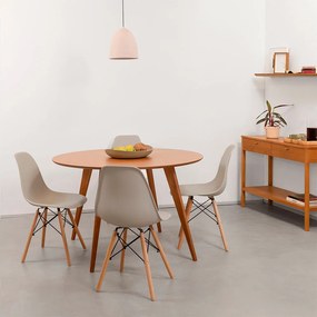 Conjunto Mesa de Jantar Square Redonda Louro Freijó - 1,08m + 4 Cadeiras Eiffel PP - Bege Acinzentado