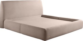 Cama com Cabeceira Pagani Queen Base no Chão Bouclê Bege G92 - Gran Belo