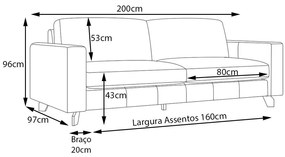 Sofá 2 Lugares Sala de Estar Recepção 200cm Presley Couro Preto G52 - Gran Belo