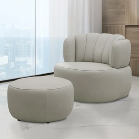 Conjunto Sala de estar Decorativo Mariele Poltrona Base Giratória em Aço com Puff Couro Bege G88 - Gran Belo