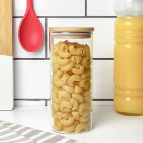 Pote de Vidro com Tampa de Bambu Redondo Longo - 1,3L